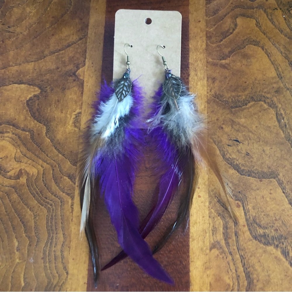 Handcrafted genuine rooster feather western cowgirl earrings